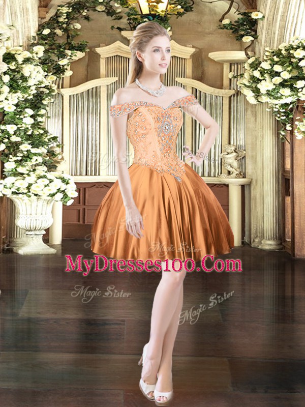 Off The Shoulder Sleeveless Satin Dress for Prom Beading Lace Up