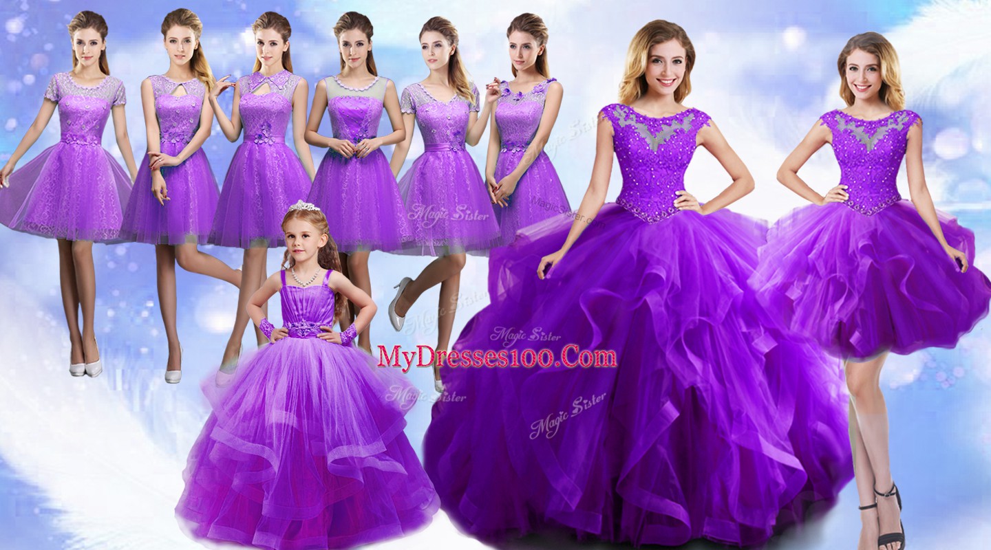 Customized Eggplant Purple Sleeveless Beading Floor Length Sweet 16 Dress