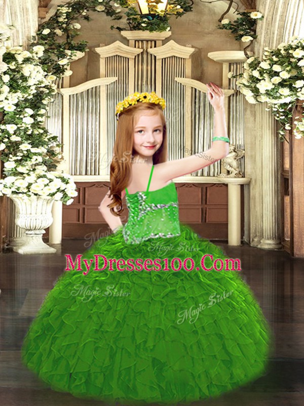 Attractive Floor Length Wine Red Little Girls Pageant Gowns Spaghetti Straps Sleeveless Lace Up