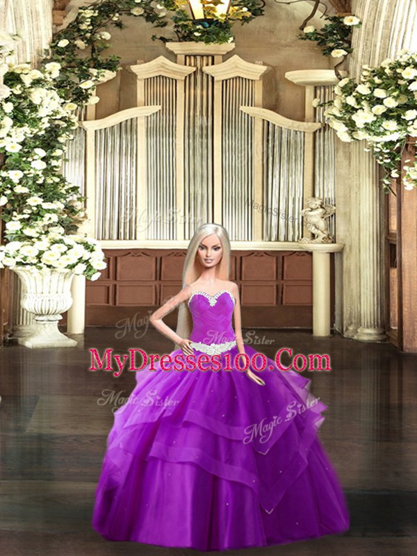 Purple Sweetheart Lace Up Ruching Sweet 16 Dress Sleeveless