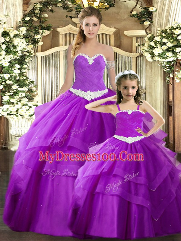 Purple Sweetheart Lace Up Ruching Sweet 16 Dress Sleeveless