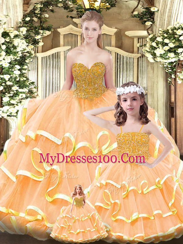 Fashion Floor Length Ball Gowns Sleeveless Orange 15 Quinceanera Dress Lace Up