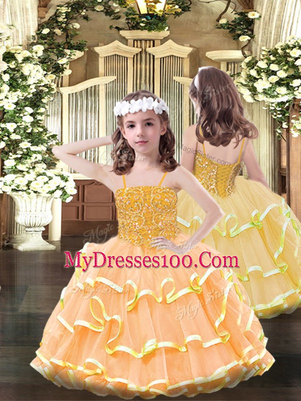 Fashion Floor Length Ball Gowns Sleeveless Orange 15 Quinceanera Dress Lace Up