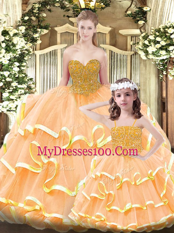 Fashion Floor Length Ball Gowns Sleeveless Orange 15 Quinceanera Dress Lace Up
