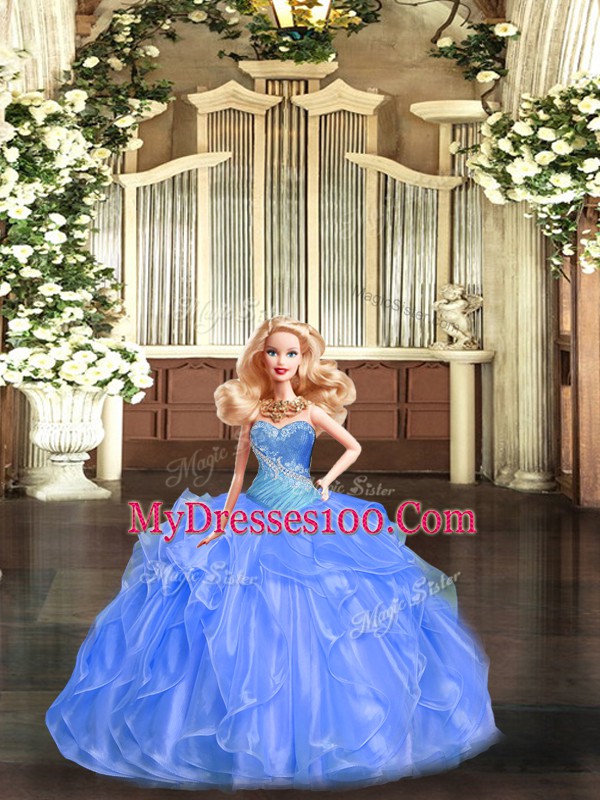 Enchanting Baby Blue Lace Up Sweetheart Beading and Ruffles 15 Quinceanera Dress Tulle Sleeveless