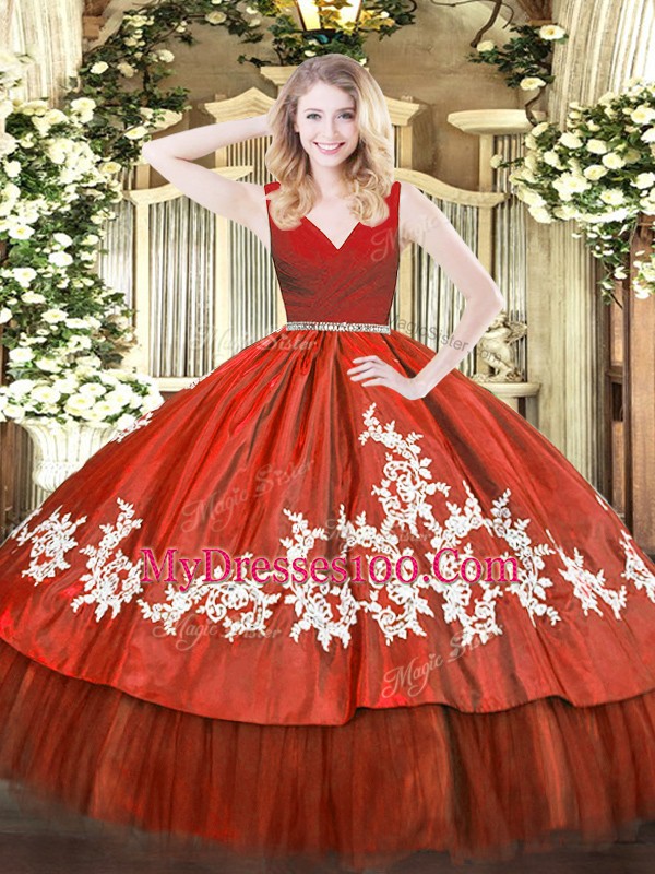 Luxury Sleeveless Beading and Appliques Zipper Quinceanera Gown