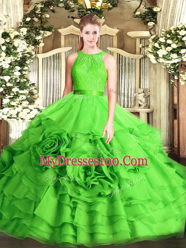 Floor Length Quinceanera Gown Scoop Sleeveless Zipper
