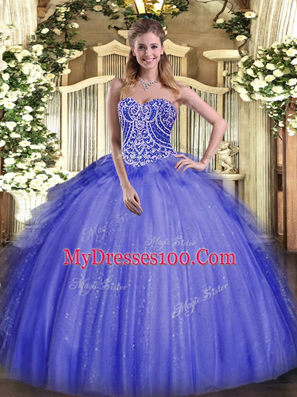 Sleeveless Beading and Ruffles Lace Up Quince Ball Gowns