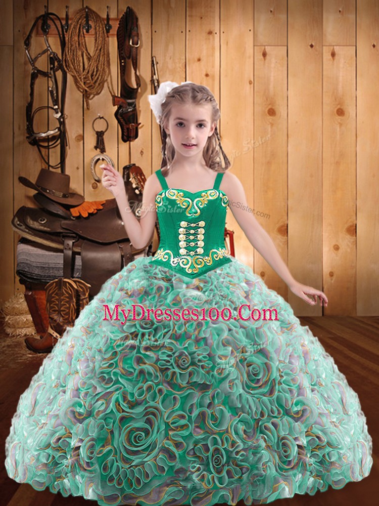 Floor Length Ball Gowns Sleeveless Multi-color Little Girls Pageant Gowns Lace Up