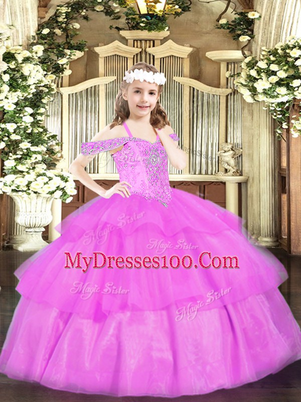 Floor Length Ball Gowns Sleeveless Lilac Kids Formal Wear Lace Up