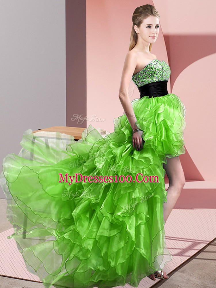 Customized Organza Sweetheart Sleeveless Lace Up Beading and Ruffles High School Pageant Dress in