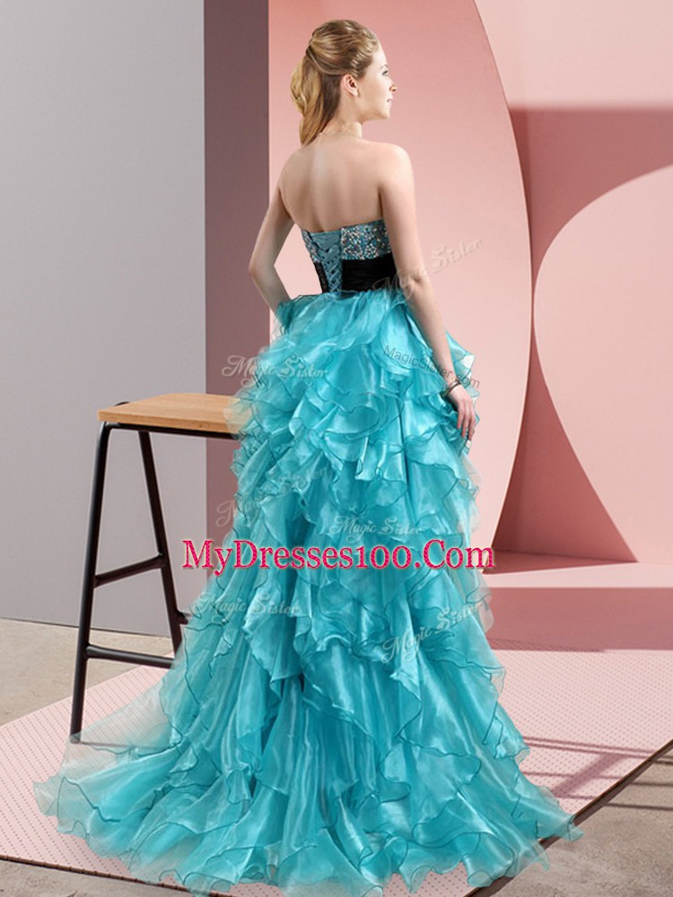 Customized Organza Sweetheart Sleeveless Lace Up Beading and Ruffles High School Pageant Dress in
