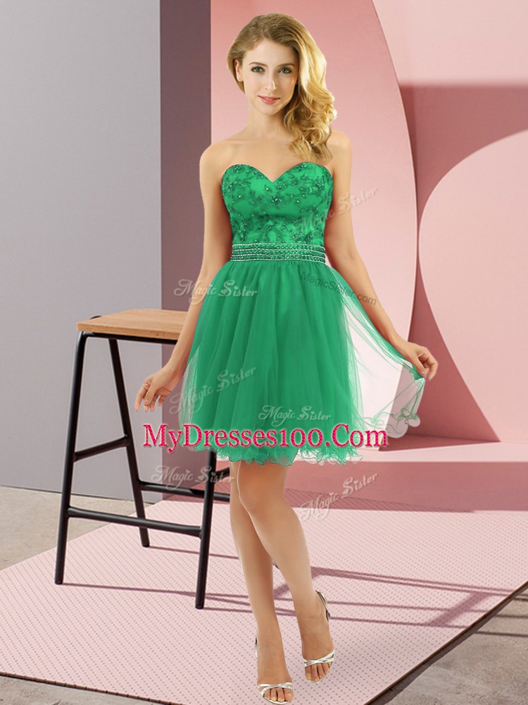 Excellent Turquoise Empire Beading Prom Evening Gown Zipper Tulle Sleeveless Mini Length