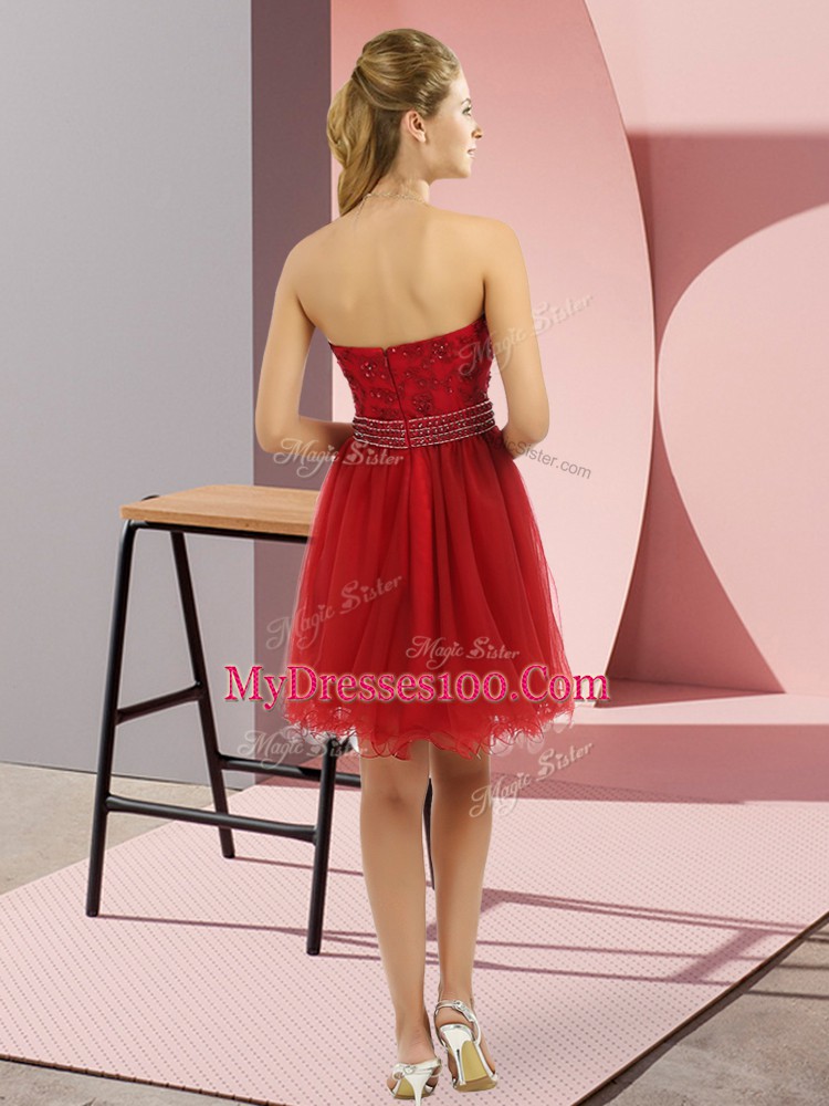 Excellent Turquoise Empire Beading Prom Evening Gown Zipper Tulle Sleeveless Mini Length