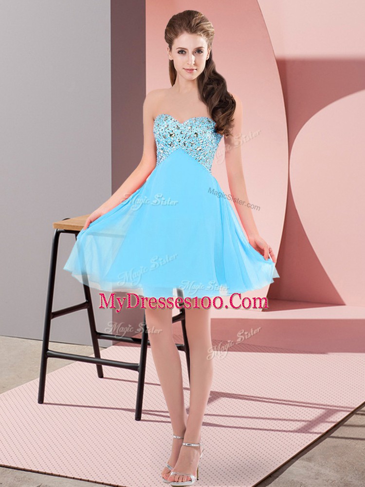 Smart Chiffon Sleeveless Mini Length Prom Evening Gown and Beading