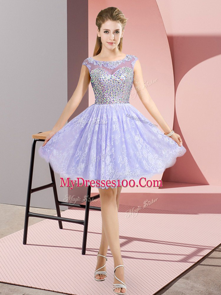 Admirable Cap Sleeves Beading Backless Prom Party Dress