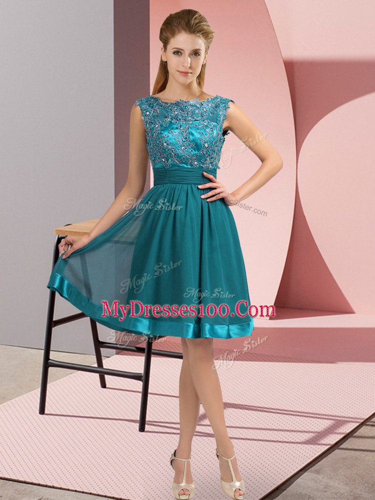 Excellent Knee Length Teal Prom Party Dress Scoop Sleeveless Backless