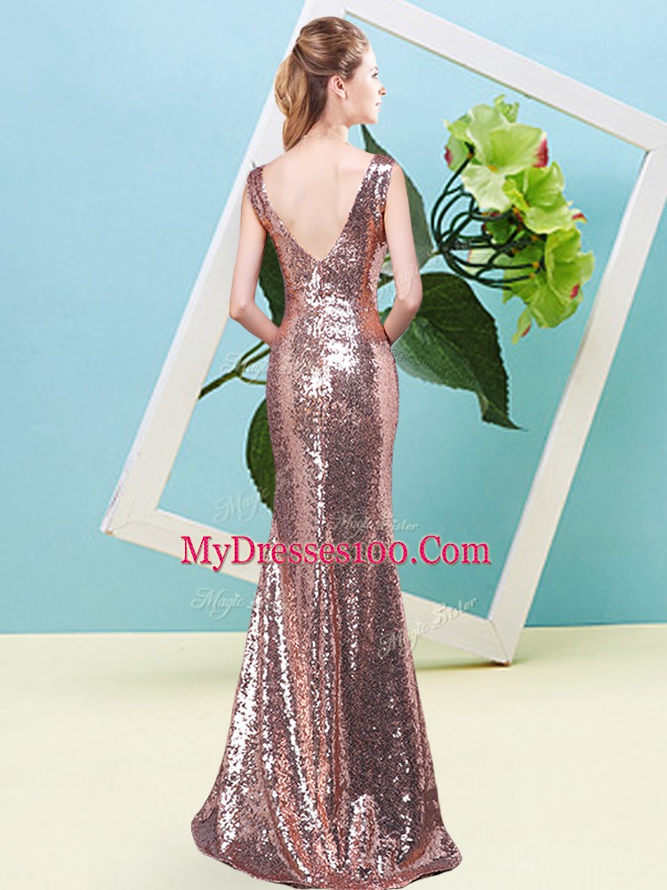 Sleeveless Floor Length Sequins Zipper Prom Party Dress with Green