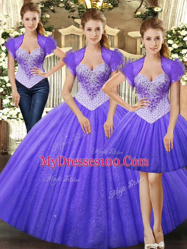 Floor Length Lace Up Quinceanera Gowns Fuchsia for Military Ball and Sweet 16 and Quinceanera with Beading