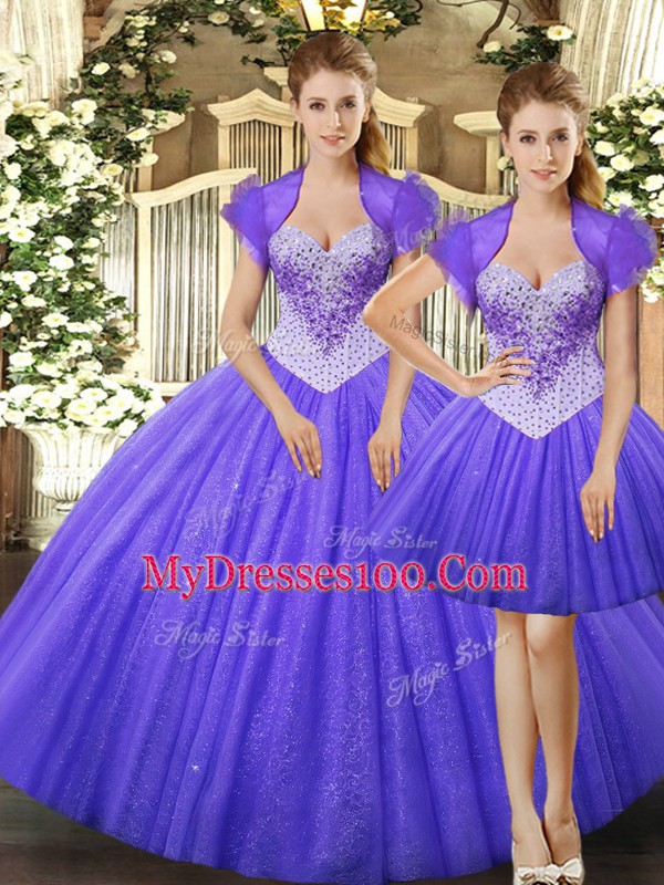 Floor Length Lace Up Quinceanera Gowns Fuchsia for Military Ball and Sweet 16 and Quinceanera with Beading