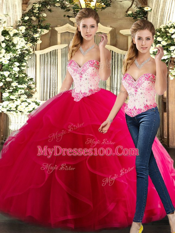 Nice Sleeveless Beading and Ruffles Lace Up Sweet 16 Dresses
