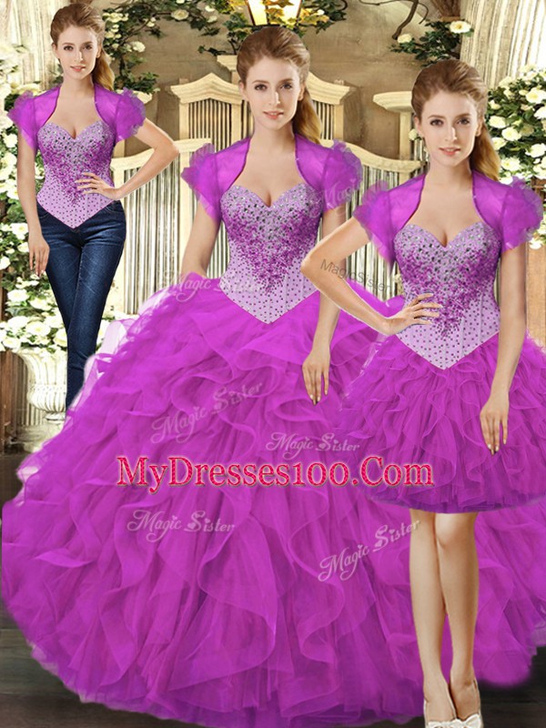 Sexy Straps Sleeveless Tulle Sweet 16 Dress Beading and Ruffles Lace Up