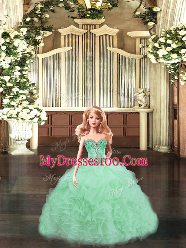 Apple Green Sweetheart Lace Up Beading and Ruffles Ball Gown Prom Dress Sleeveless