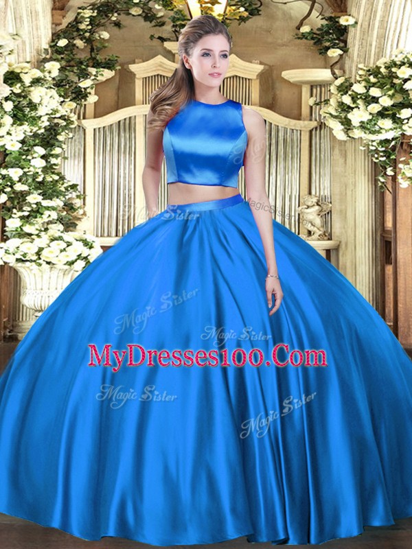Hot Selling Blue High-neck Neckline Ruching Sweet 16 Quinceanera Dress Sleeveless Criss Cross