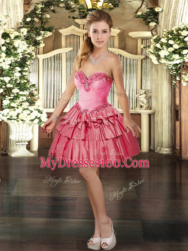 Watermelon Red Three Pieces Organza Sweetheart Sleeveless Beading and Ruffled Layers Floor Length Lace Up Ball Gown Prom Dress