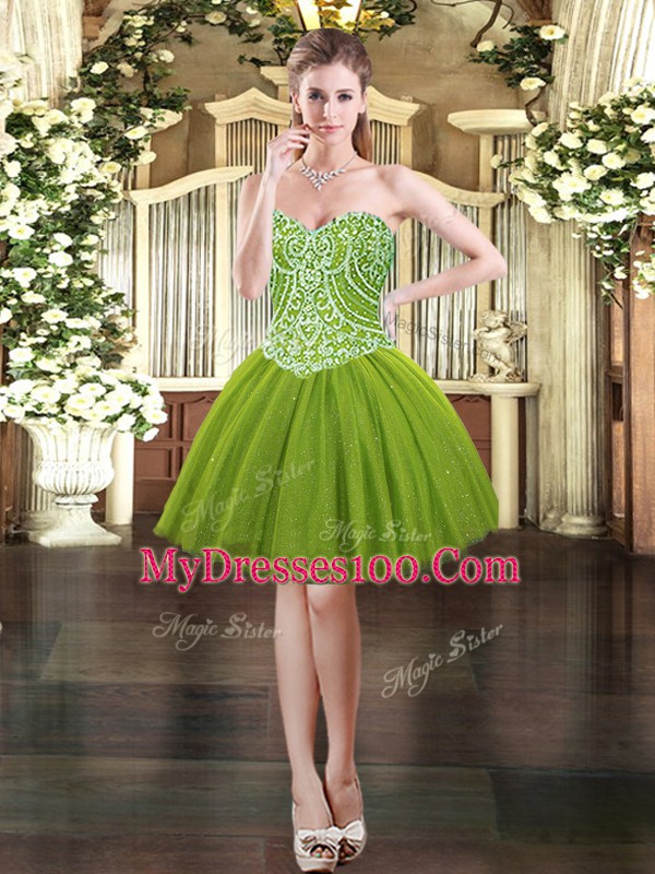 Superior Olive Green Sleeveless Tulle Lace Up Quinceanera Dresses for Military Ball and Sweet 16 and Quinceanera