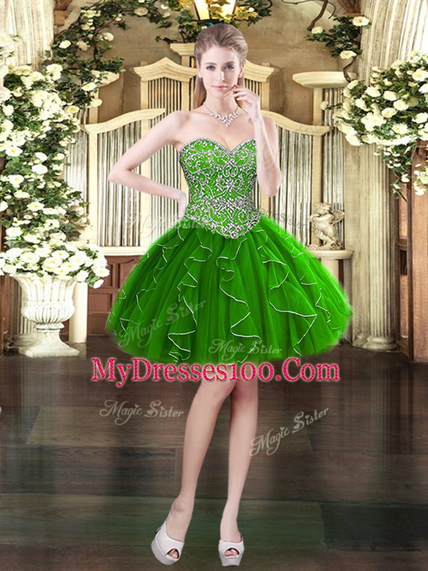Green Organza Lace Up Sweetheart Sleeveless Floor Length Quince Ball Gowns Beading and Ruffles
