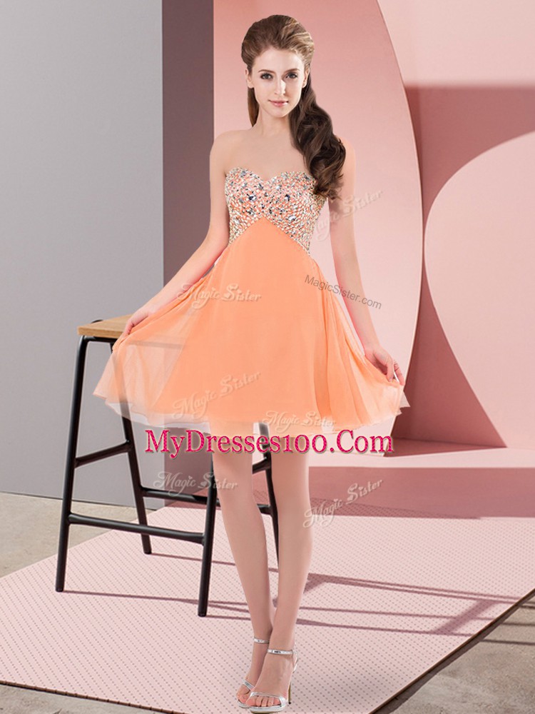 Orange Red Sweetheart Neckline Beading Prom Dresses Sleeveless Lace Up