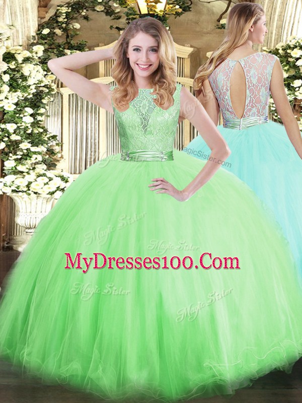 Sleeveless Floor Length Lace Backless Vestidos de Quinceanera with