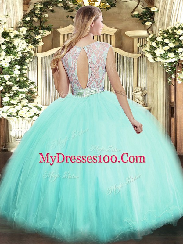 Sleeveless Floor Length Lace Backless Vestidos de Quinceanera with
