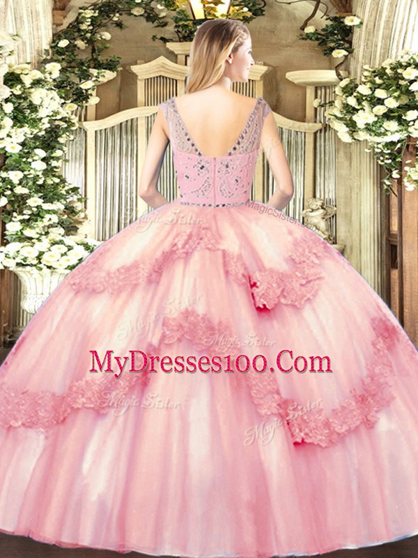Best Selling Lavender Bateau Zipper Beading and Appliques Quinceanera Gowns Sleeveless