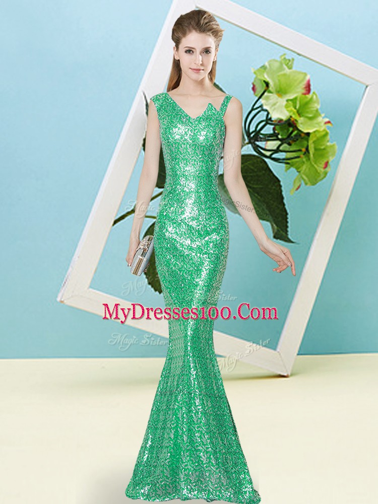 Suitable Sequined Asymmetric Sleeveless Zipper Sequins Juniors Evening Dress in Turquoise