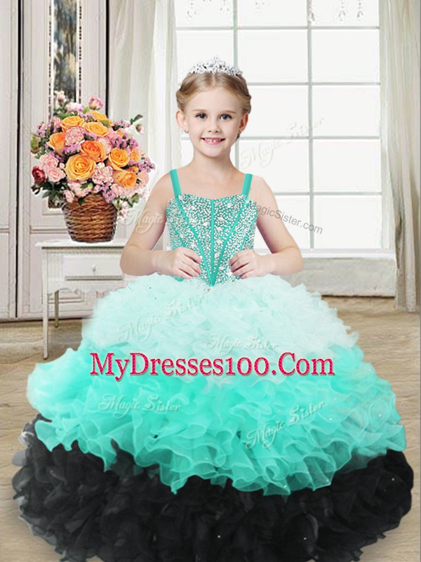 Floor Length Multi-color Pageant Dress for Womens Straps Sleeveless Lace Up