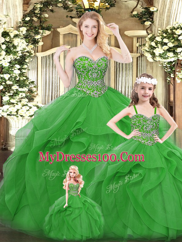 Sleeveless Lace Up Floor Length Beading and Ruffles Quinceanera Gowns