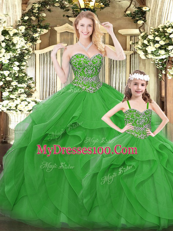 Sleeveless Lace Up Floor Length Beading and Ruffles Quinceanera Gowns