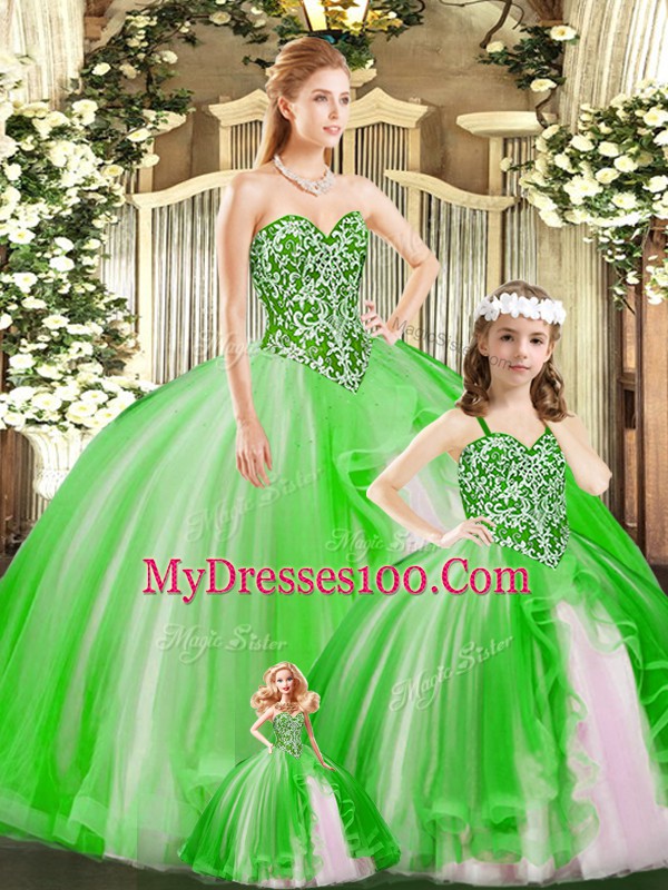 Beauteous Floor Length Green Sweet 16 Dresses Sweetheart Sleeveless Lace Up