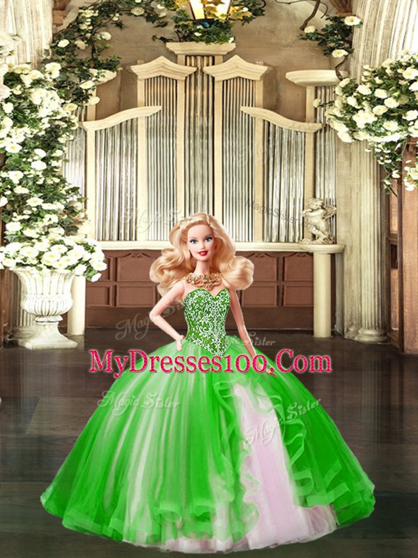 Beauteous Floor Length Green Sweet 16 Dresses Sweetheart Sleeveless Lace Up