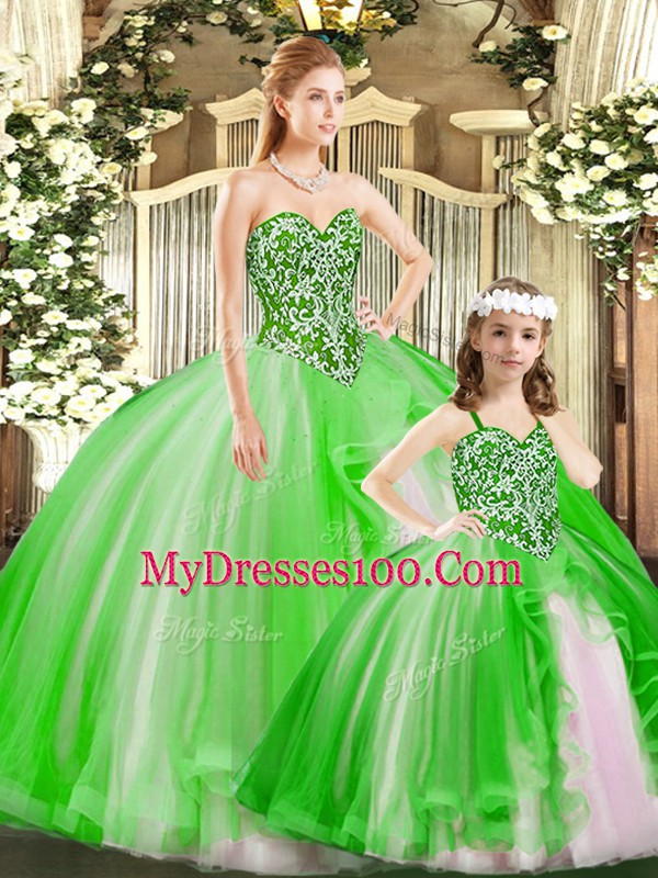 Beauteous Floor Length Green Sweet 16 Dresses Sweetheart Sleeveless Lace Up