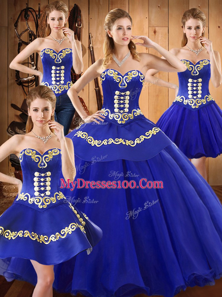 Sweetheart Sleeveless Tulle Quinceanera Gown Embroidery Lace Up