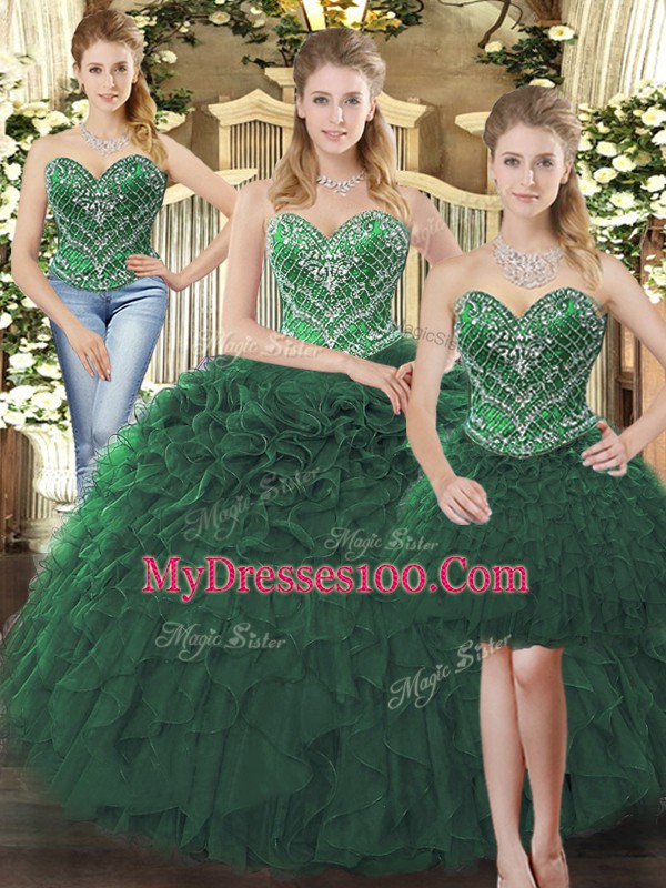Noble Floor Length Ball Gowns Sleeveless Dark Green Quinceanera Gown Lace Up