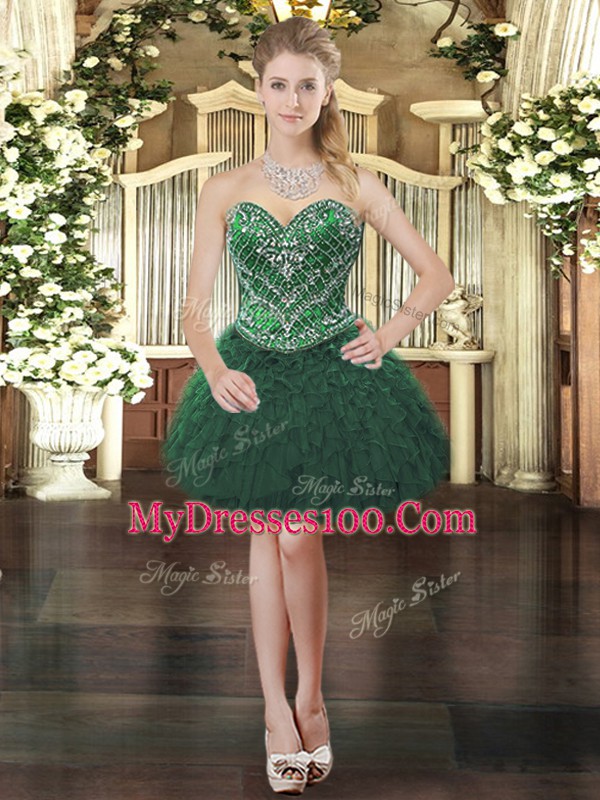 Noble Floor Length Ball Gowns Sleeveless Dark Green Quinceanera Gown Lace Up