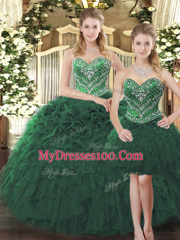 Noble Floor Length Ball Gowns Sleeveless Dark Green Quinceanera Gown Lace Up