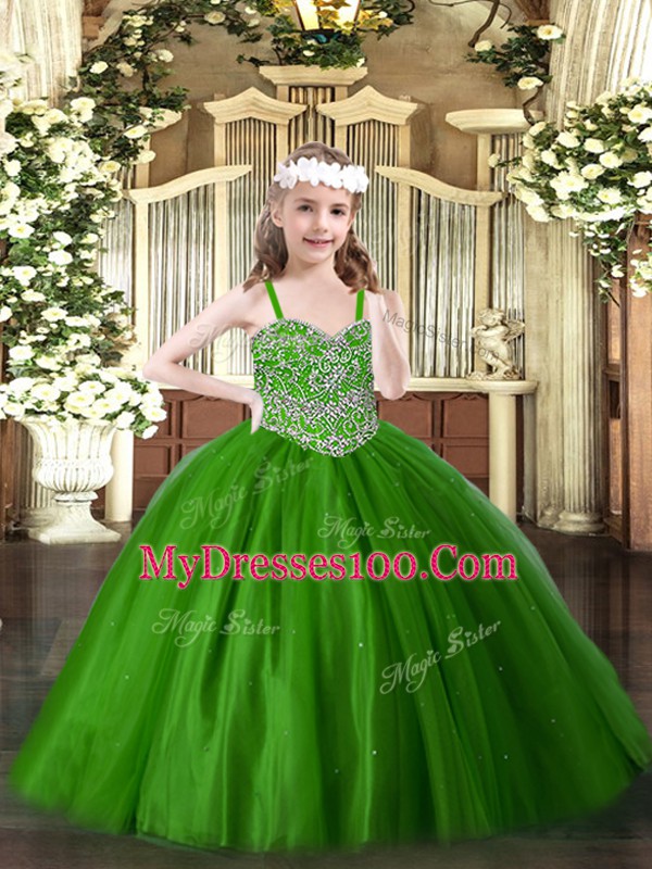 Green Sleeveless Tulle Lace Up Pageant Dress for Teens for Party and Quinceanera