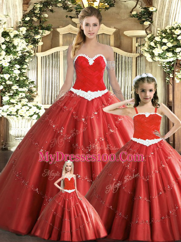 Lovely Red Vestidos de Quinceanera For with Beading Sweetheart Sleeveless Lace Up