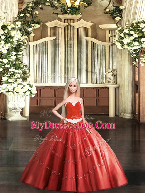 Lovely Red Vestidos de Quinceanera For with Beading Sweetheart Sleeveless Lace Up