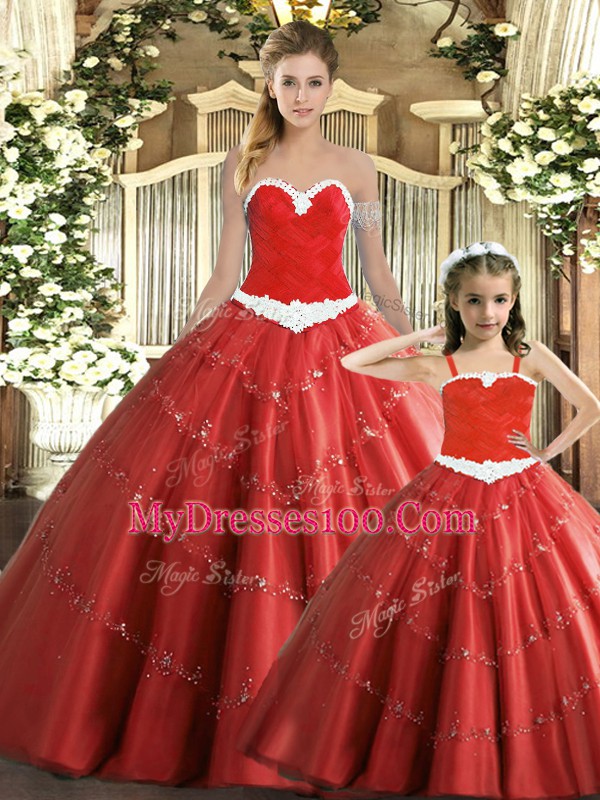 Lovely Red Vestidos de Quinceanera For with Beading Sweetheart Sleeveless Lace Up